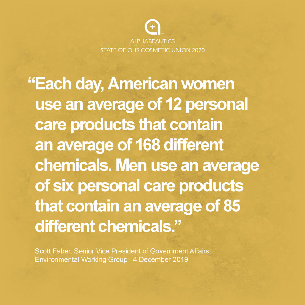 “Each day, American women use an average of 12 personal care products that contain an average of 168 different chemicals. Men use an average of six personal care products that contain an average of 85 different chemicals.” - Scott Faber, Senior Vice President, Government Affairs, EWG